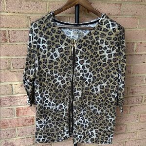 Onque Woman Animal Print Zip-Front Blouse Sequin Lightweight hooded